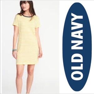 Old Navy Yellow Striped Cotton Dress Blue Trim